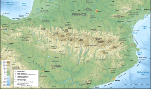 Map showing location of the Pyrenees mountain range