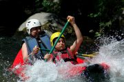 Fun in a hotdog on a river adventure