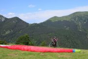 Preparing for Paragliding take off in Pyrenees