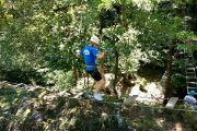 Testing balance on a high ropes adventure course