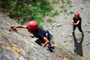 Concentrating whilst rock climbing in the French Pyrenees