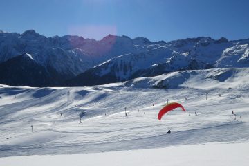 Winter paragliding Superbagneres Pyrenees