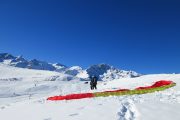 Preparing for paragliding take off in the Pyrenees