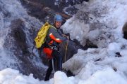 Winter canyoning preparation in the Pyrenees