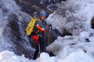 Winter canyoning preparation in the Pyrenees
