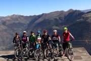 Women mountain biking holiday group Pyrenees