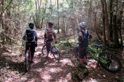 Womens's mountain biking woodland riding