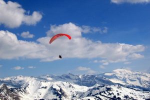 Paragliding in the Pyrenees in winter