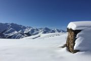 snowy mountains and virgin snow snowshoeing