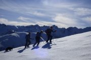 On the ascent snowshoeing in the Pyrenees mountains