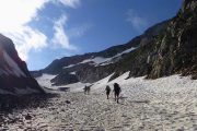 Hiking up a snowy slope on the Freedom Trail