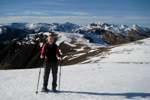 Pam on a Pyrenees snowshoeing adventure