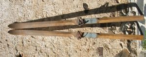 Old wooden cross country skis