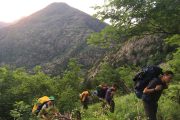 Hiking up to camp to track bears