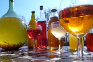 Homemade Pyrenees cordials and wine