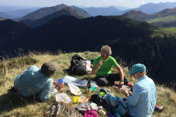 Picnic on a Pyrenees mountain hike