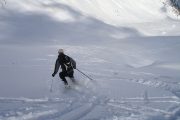 starting the descent ski touring