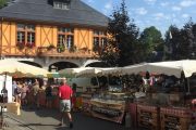 Market stalls in a Pyrenees market town