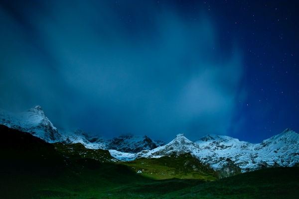 Snowy mountains on an autumn hike in the Ariege Pyrenees