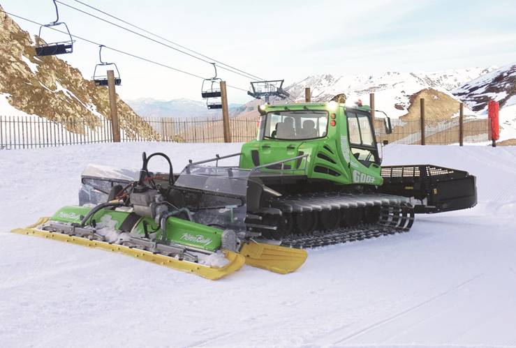 Hybrid snow groomer at the Peyragudes ski resort in the Pyrenees